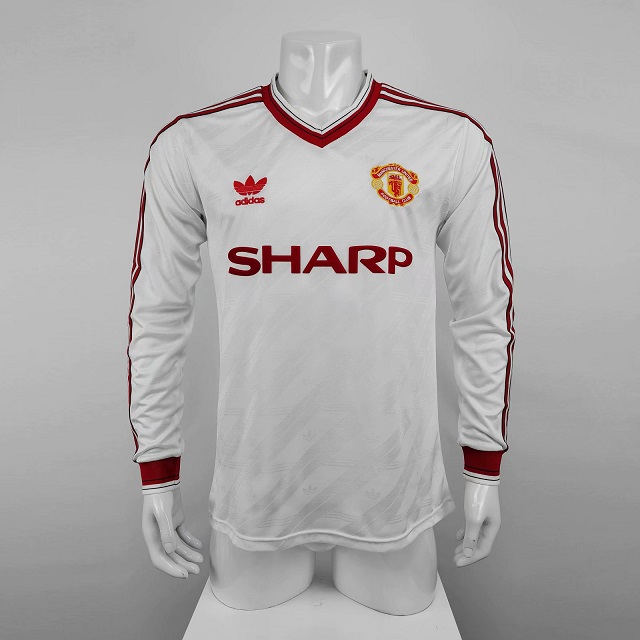 AAA Quality Manchester Utd 86/88 Away White Long Soccer Jersey